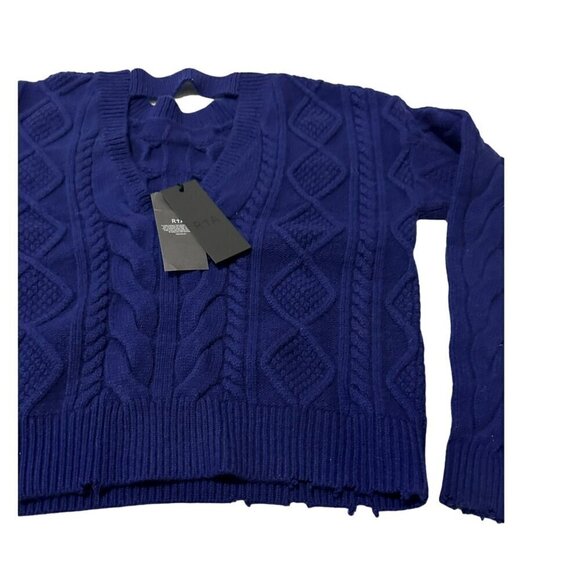 RtA Zane Reverse V-Neck Cable Knit Sweater,  Blue, Size S, New with tag - Picture 15 of 16